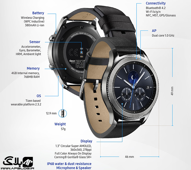مشخصات ساعت هوشمند Gear S3 classic 