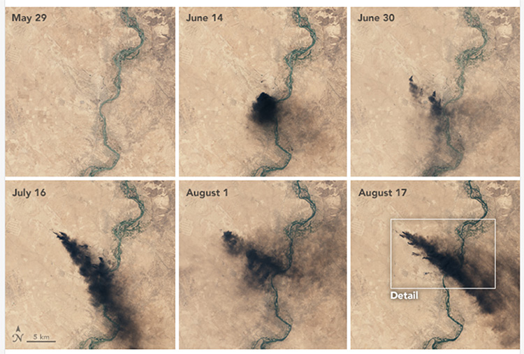 تصاویر ماهواره‌ای آتش‌سوزی چاه‌های نفتی عراق